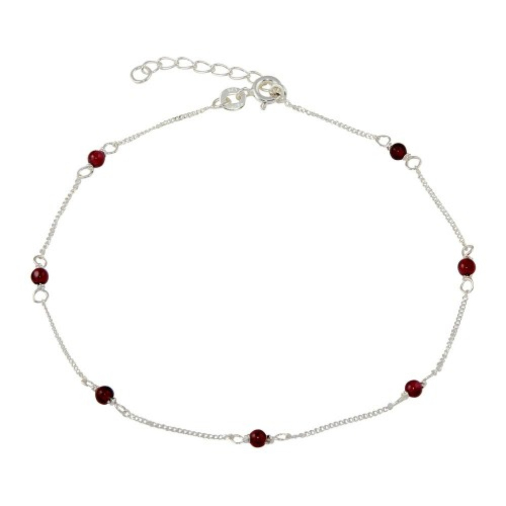 NEW 925 Sterling Silver Red Beaded Anklet 9"
